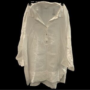 J. Jill Love Linen 100% Linen White Shirt Button Down Pullover Collared L $89.00